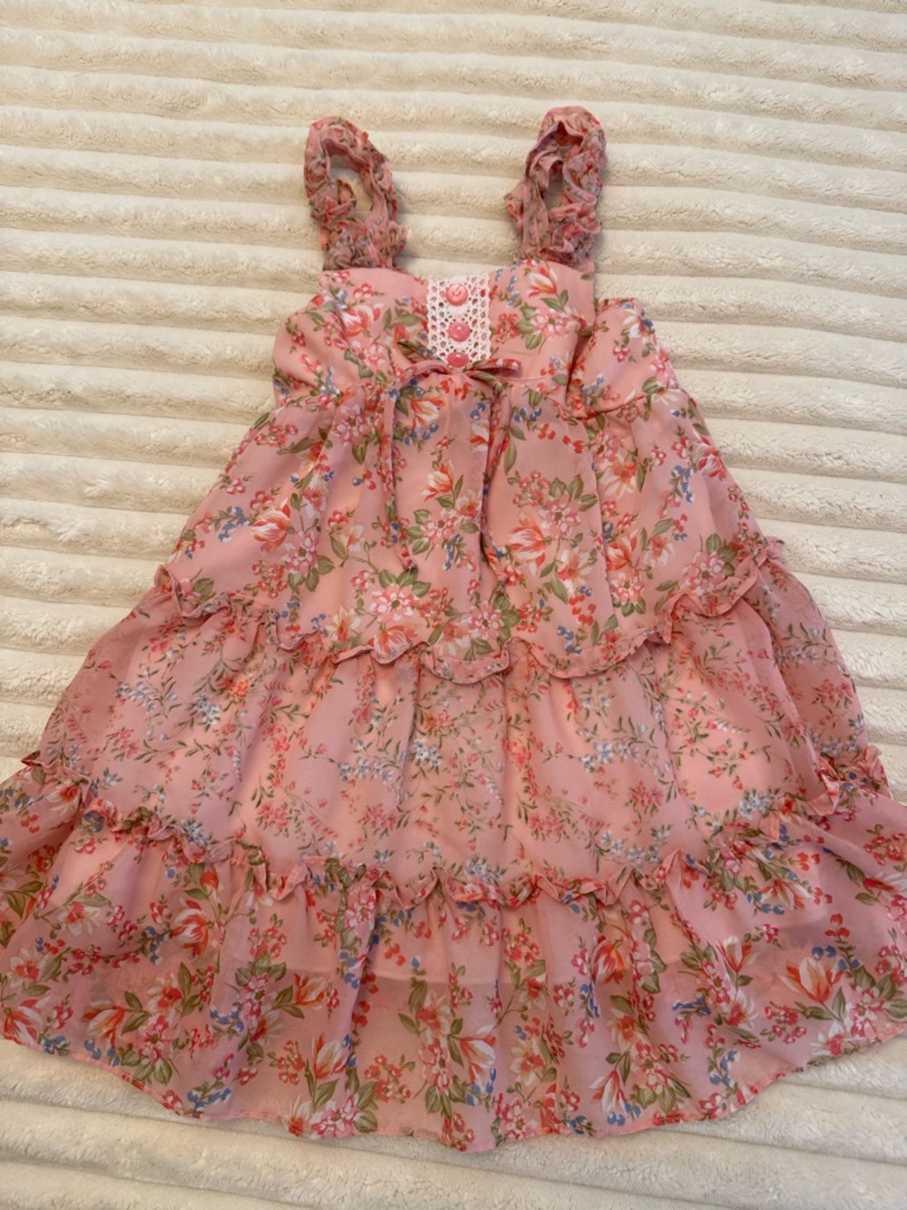 Jona Michelle Pink Floral Sundress with Ruffled Straps